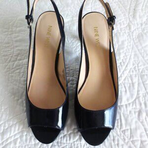 Nine West Navy Blue Sling Back Peep Toe Heels